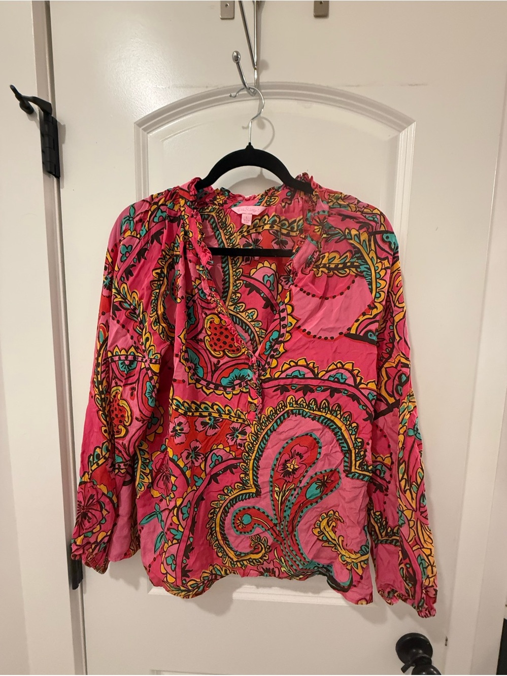 Lilly Pulitzer Women’s Size Large Pink Paisley Long Sleeve Blouse Top